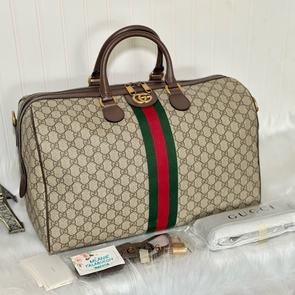 SOLD Gucci GG Supreme Ophidia Beige Duffel Medium Luggage Bag (Size 45cm)